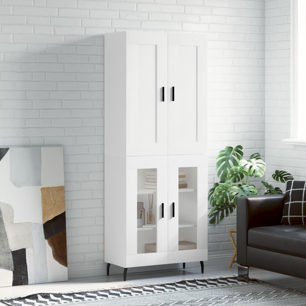 Højskab 69,5X34X180 Cm Konstrueret Træ Etræsfarve - Hvid / 2 glaslåger