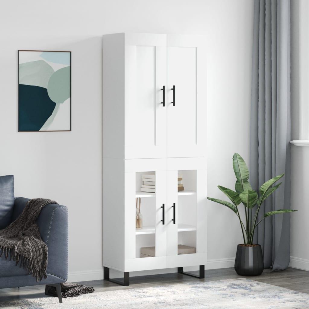 Highboard 69,5 X 34 X 180 Cm Konstrueret Træ - Hvid / 2 glaslåger
