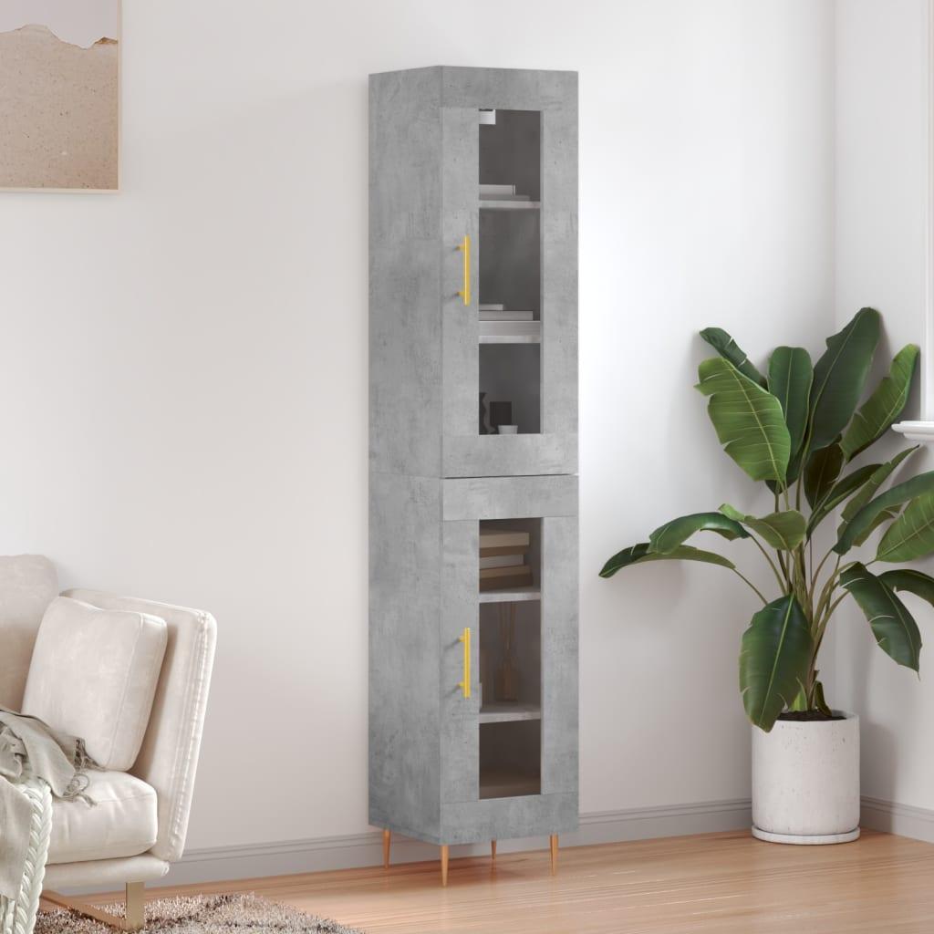 Højskab i konstrueret træ med glaslåger - betongrå 34,5×34×180 cm