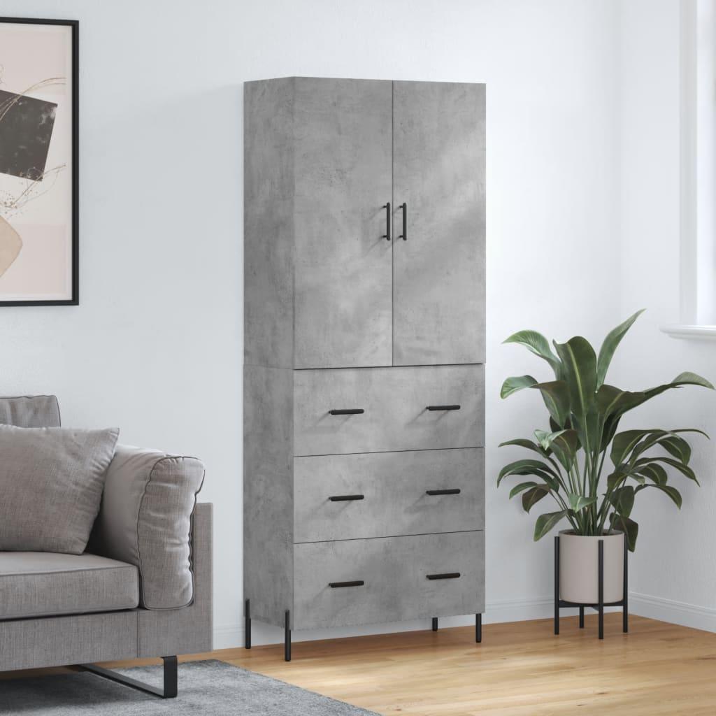 Højskab 69,5X34X180 Cm Konstrueret Træ Etræsfarve - Betongrå / 3 skuffer