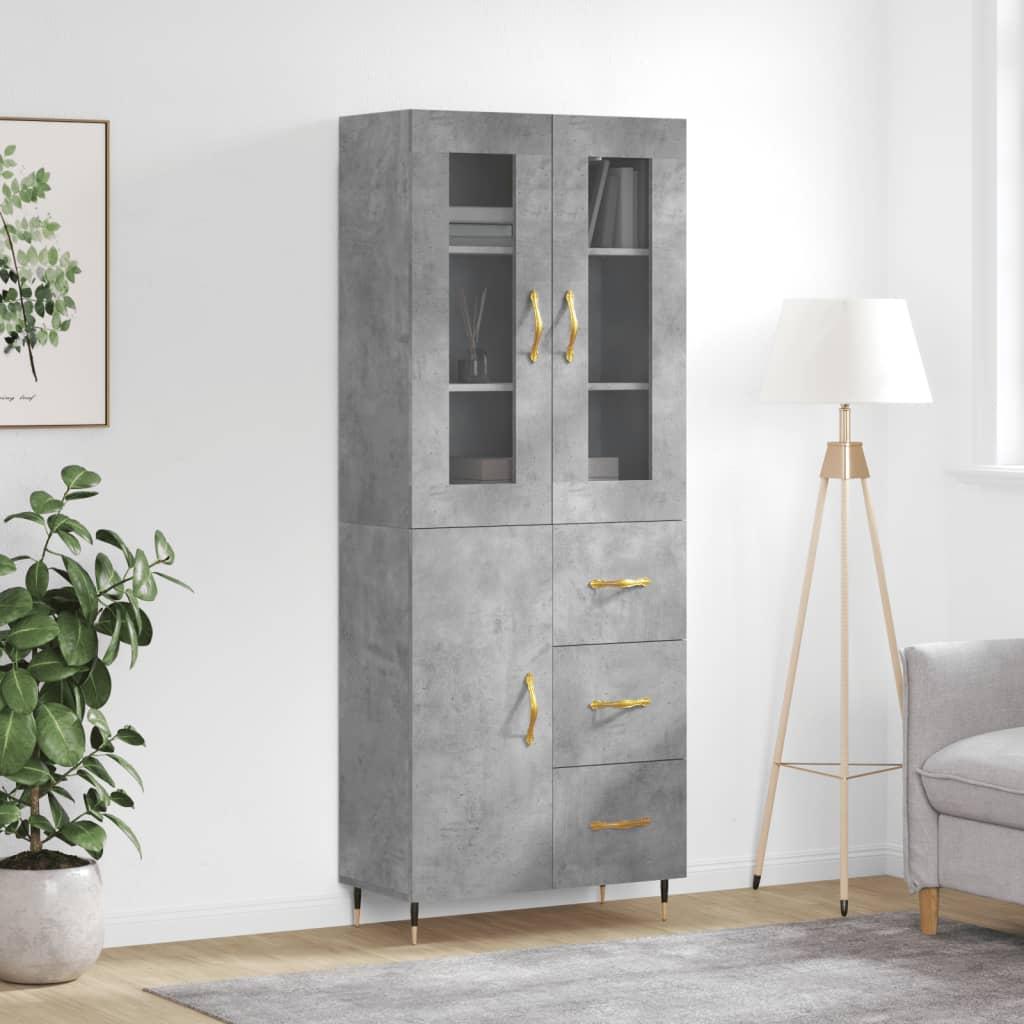 Højskab 69,5X34X180 Cm Konstrueret Træ - Betongrå / 1 låge 3 skuffer