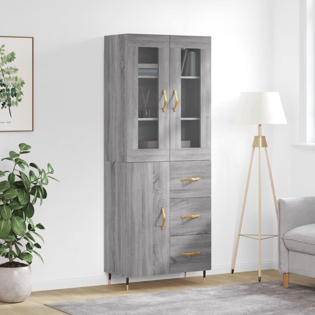 Højskab 69,5X34X180 Cm Konstrueret Træ - Grå sonoma-eg / 1 låge 3 skuffer