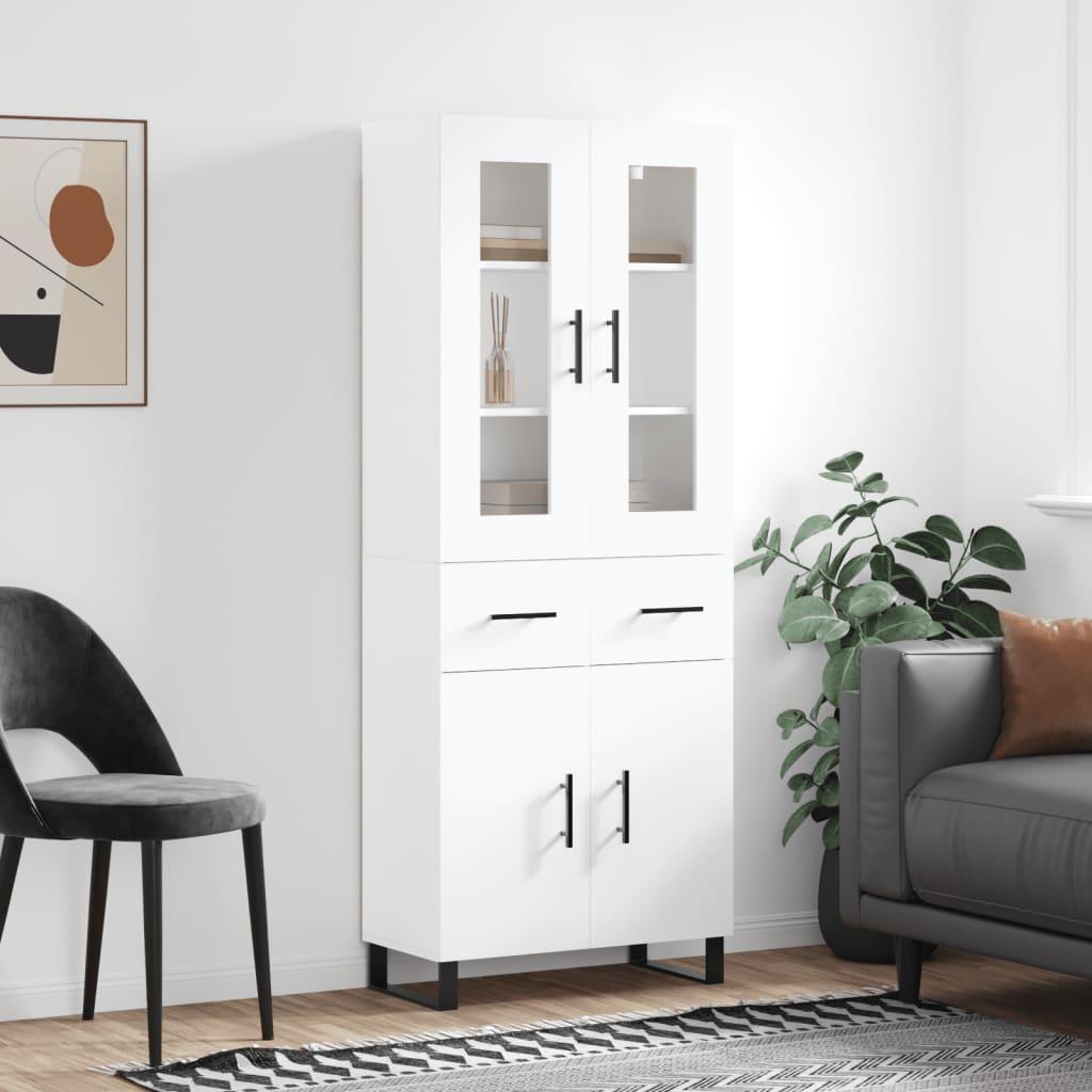 Højskab 69,5X34X180 Cm Konstrueret Træ - Hvid / 2 låger og 2 skuffer