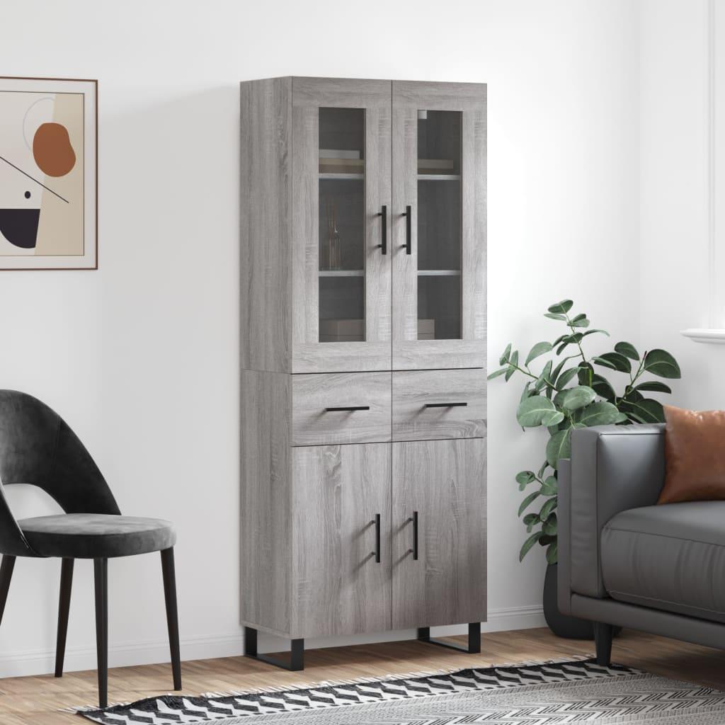 Højskab 69,5X34X180 Cm Konstrueret Træ - Grå sonoma-eg / 2 låger og 2 skuffer