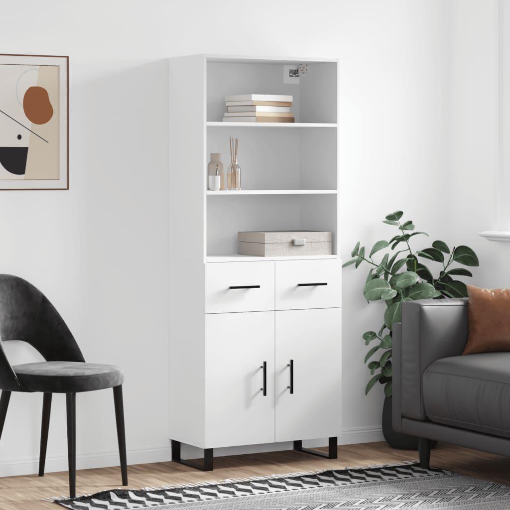 Højskab 69,5X34X180 Cm Konstrueret Træ - Hvid / 2 låger og 2 skuffer