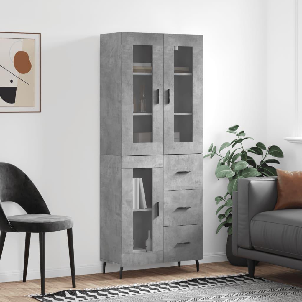 Højskab 69,5x34x180 cm konstrueret træ betongrå