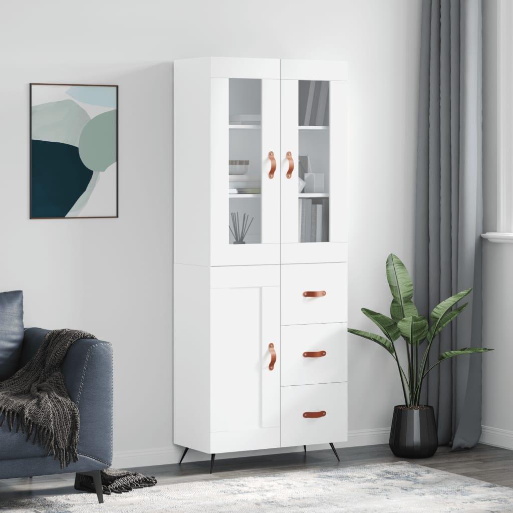 Højskab 69,5X34X180 Cm Konstrueret Træ - Hvid / 1 trælåge 3 skuffer