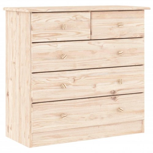 Kommode ALTA 77×35×73 cm i massivt fyrretræ - 5 skuffer