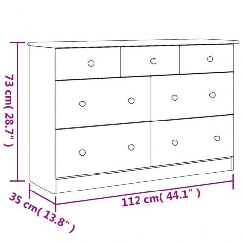 Kommode ALTA i massivt fyrretræ - hvid, 112 × 35 × 73 cm