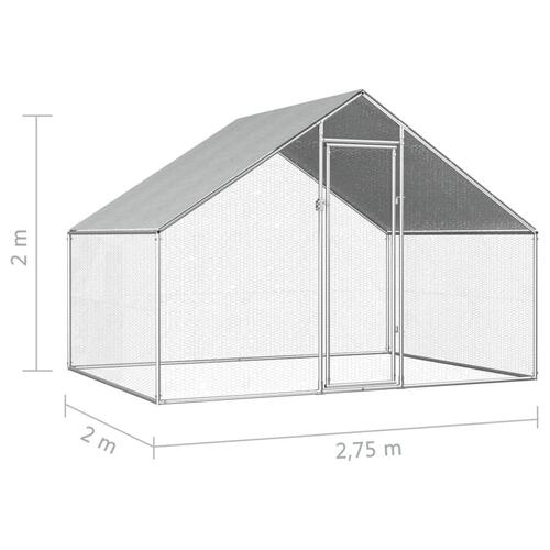 Udendørs hønsebur 2,75x2x1,92 m galvaniseret stål