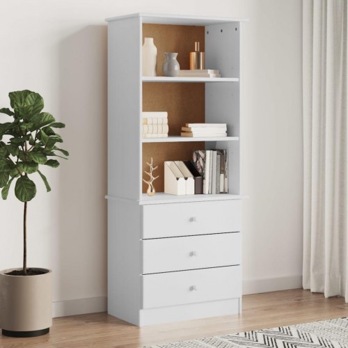 Bogreol med skuffer ALTA 60×35×142 cm - massivt fyrretræ, hvid