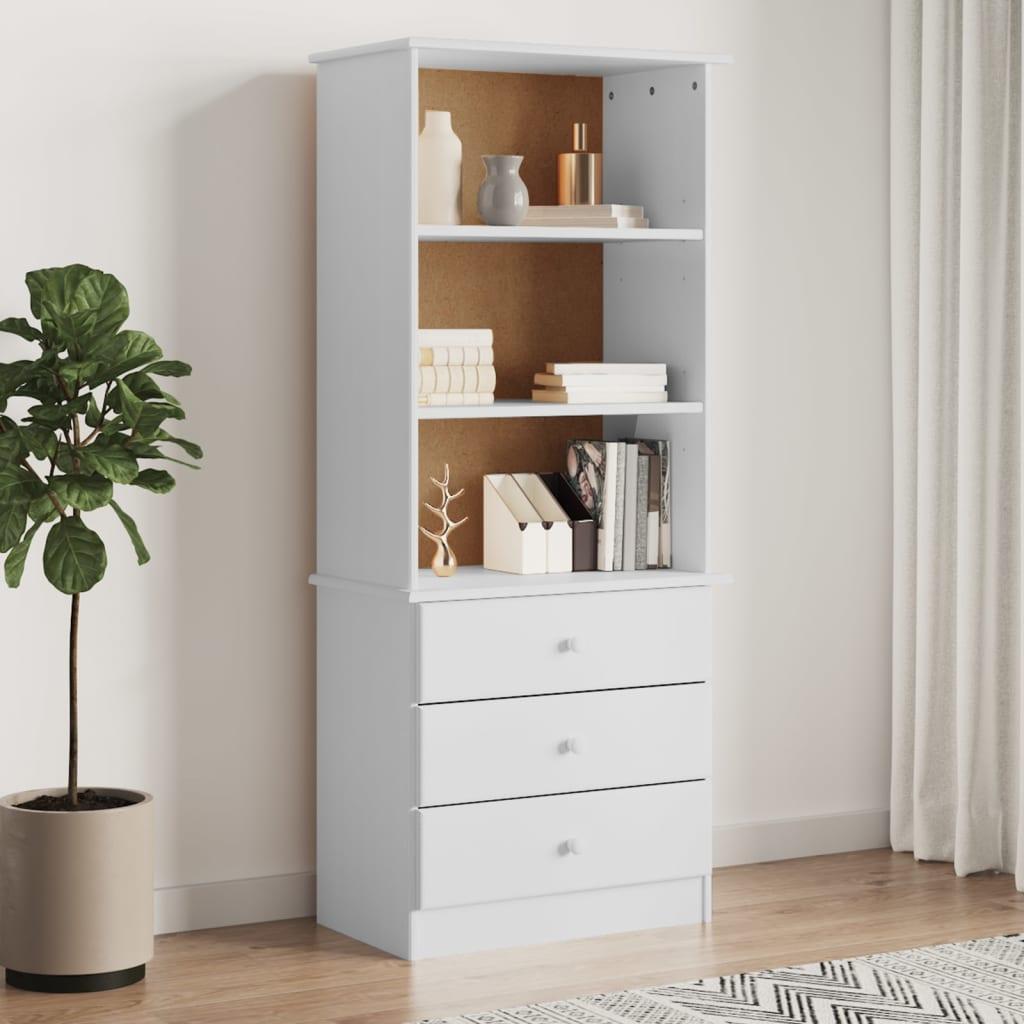Bogreol med skuffer ALTA 60x35x142 massivt fyrretræ hvid billede