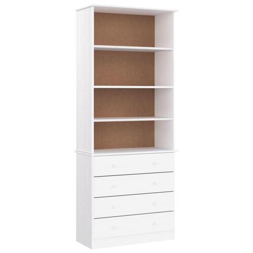 Bogreol med skufferALTA 77x35x186,5 cm massivt fyrretræ hvid
