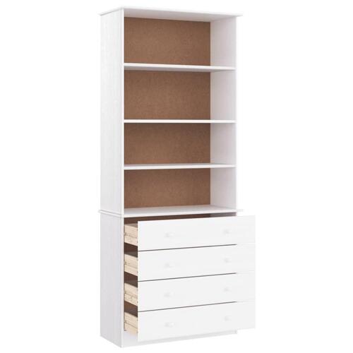 Bogreol med skufferALTA 77x35x186,5 cm massivt fyrretræ hvid