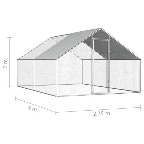 Udendørs hønsebur 2,75x4x1,92 m galvaniseret stål
