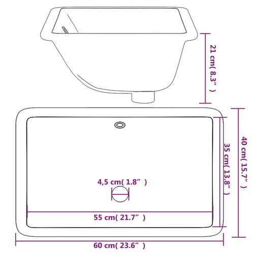 Badeværelsesvask 60x40x21 cm rektangulær keramisk hvid