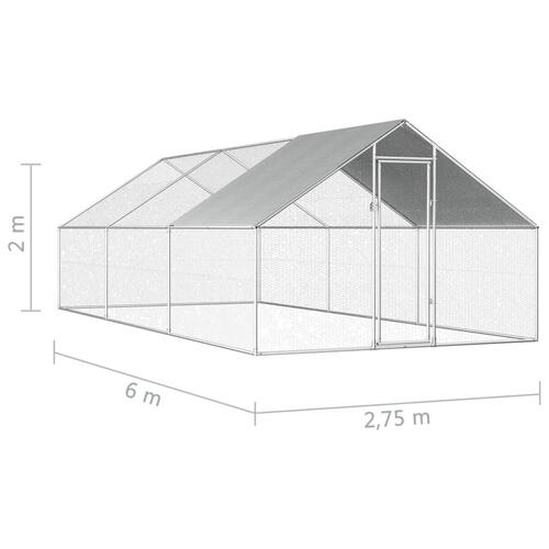 Udendørs hønsebur 2,75x6x1,92 m galvaniseret stål