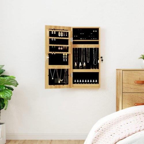 Væghængt spejlskab med LED-lys - låsbart smykkeskab 31,5 × 9 × 67 cm