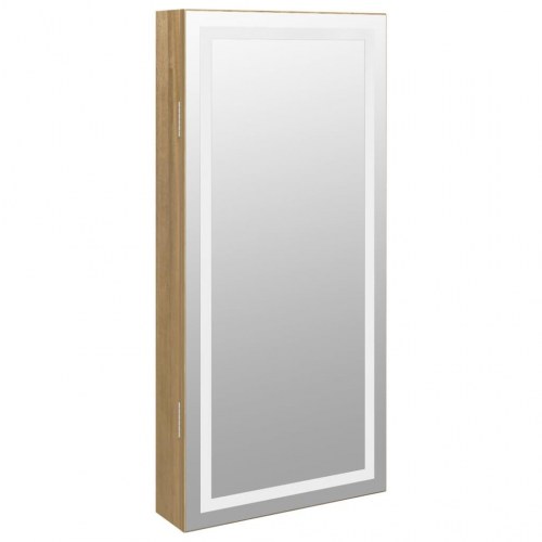 Væghængt spejlskab med LED-lys - låsbart smykkeskab 31,5 × 9 × 67 cm