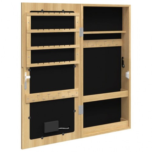 Væghængt spejlskab med LED-lys - låsbart smykkeskab 31,5 × 9 × 67 cm