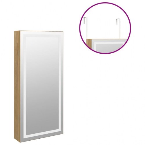 Væghængt spejlskab med LED-lys - låsbart smykkeskab 31,5 × 9 × 67 cm