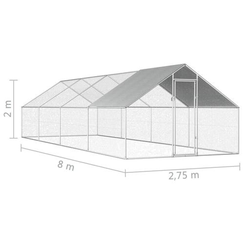 Udendørs hønsebur 2,75x8x1,92 m galvaniseret stål
