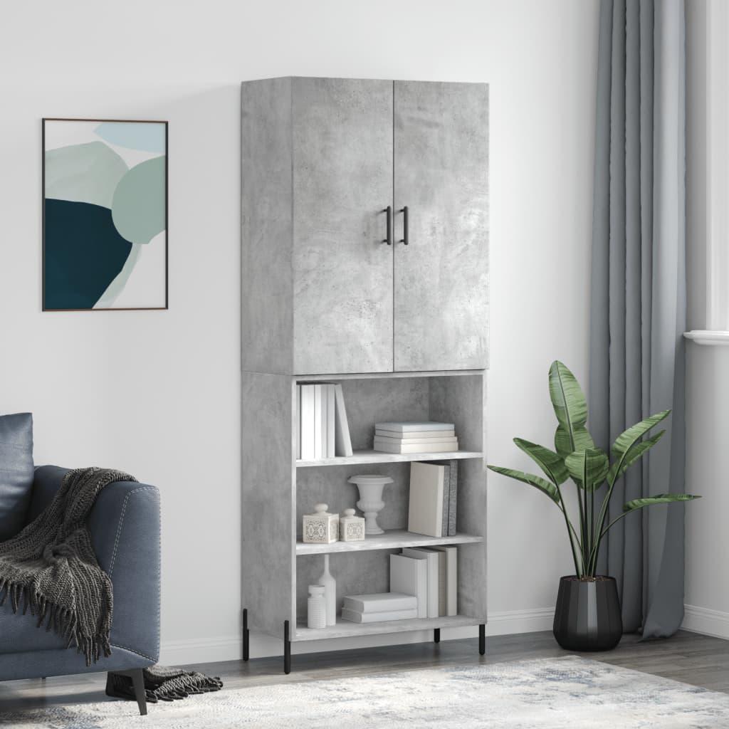 Højskab 69,5X34X180 Cm Konstrueret Træ Etræsfarve - Betongrå / 3 hylder