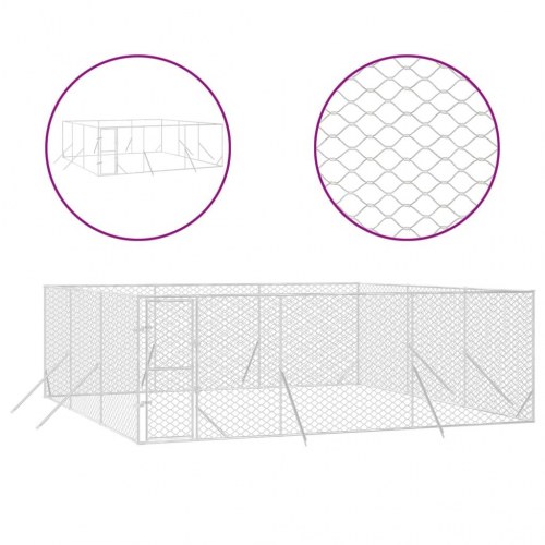 Udendørs hundegård 6x6x2 m galvaniseret stål sølvfarvet