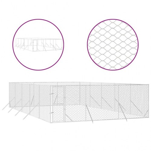 Udendørs hundegård 6x10x2 m galvaniseret stål sølvfarvet