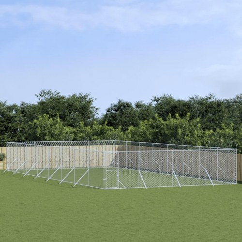 Udendørs hundegård 8×16×2 m - galvaniseret stål, sølvfarvet