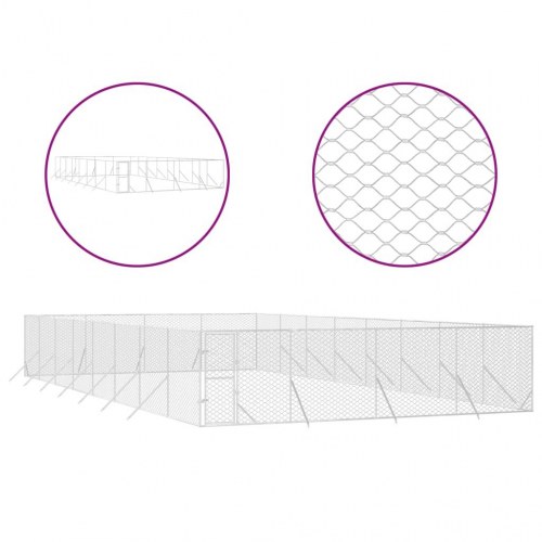 Udendørs hundegård 8×16×2 m - galvaniseret stål, sølvfarvet