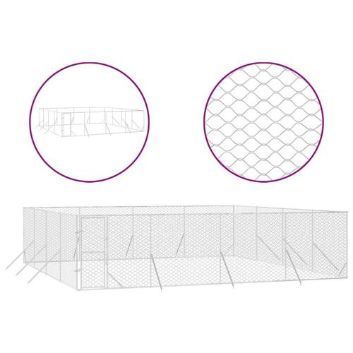 Udendørs hundegård 8x8x2 m galvaniseret stål sølvfarvet