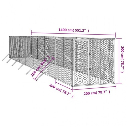 Udendørs hundegård 2×14×2 m - galvaniseret stål, sølvfarvet
