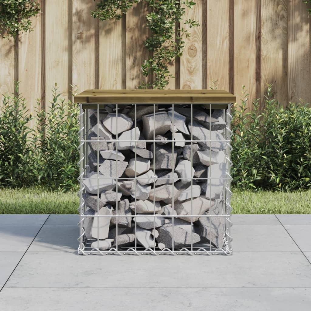Havebænk med gabiondesign 43x44x42 cm imprægneret fyrretræ