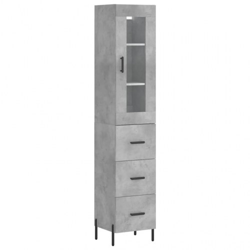 Højskab med glaslåge 34,5×34×180 cm - betongrå konstrueret træ