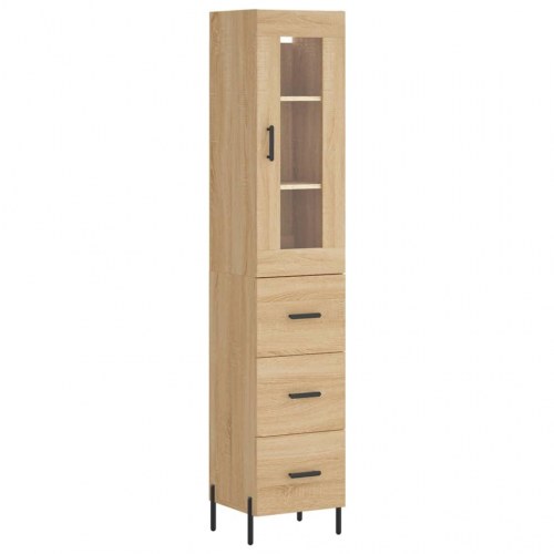 Højskab 34,5×34×180 cm i sonoma-eg - konstrueret træ med glaslåge