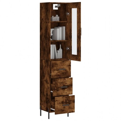 Højskab med glaslåge - konstrueret træ 34,5×34×180 cm, røget egetræ