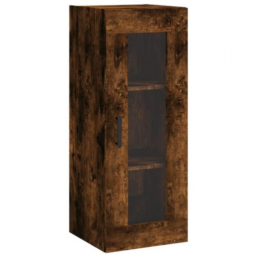 Højskab med glaslåge - konstrueret træ 34,5×34×180 cm, røget egetræ