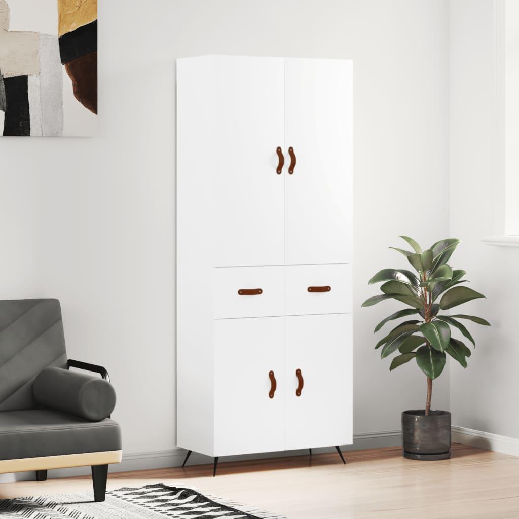 Højskab 69,5X34X180 Cm Konstrueret Træ - Hvid / 2 låger og 2 skuffer