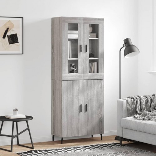 Højskab 69,5×34×180 cm i grå sonoma-eg - konstrueret træ med glaslåger