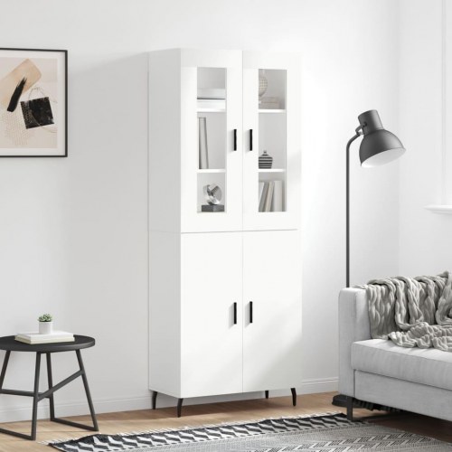 Højskab med glaslåger 69,5×34×180 cm - hvid, konstrueret træ