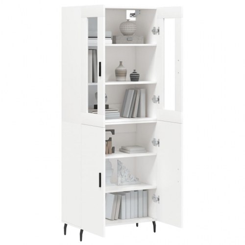 Højskab med glaslåger 69,5×34×180 cm - hvid, konstrueret træ