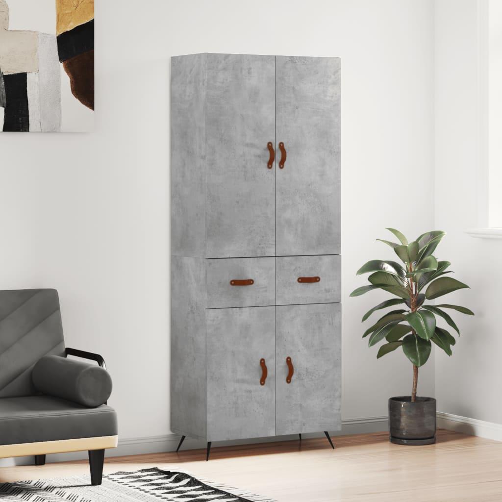 Højskab 69,5X34X180 Cm Konstrueret Træ - Betongrå / 2 låger og 2 skuffer