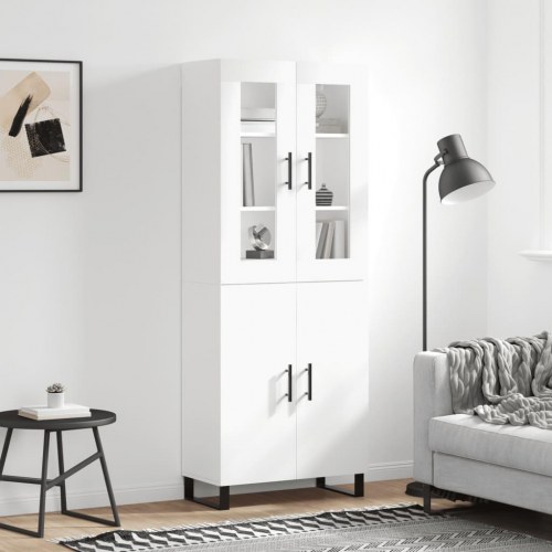 Højskab 69,5×34×180 cm i hvidt konstrueret træ med glas og metalfødder