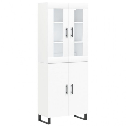 Højskab 69,5×34×180 cm i hvidt konstrueret træ med glas og metalfødder