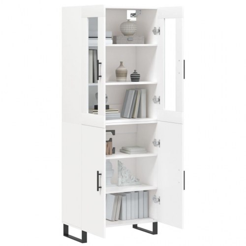 Højskab 69,5×34×180 cm i hvidt konstrueret træ med glas og metalfødder
