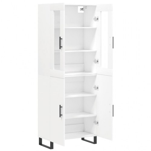 Højskab 69,5×34×180 cm i hvidt konstrueret træ med glas og metalfødder