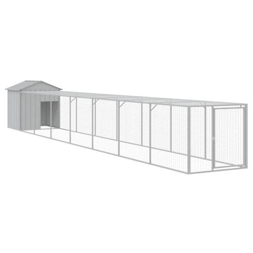 Hønsehus med løbegård 117x813x123 cm galvaniseret stål lysegrå