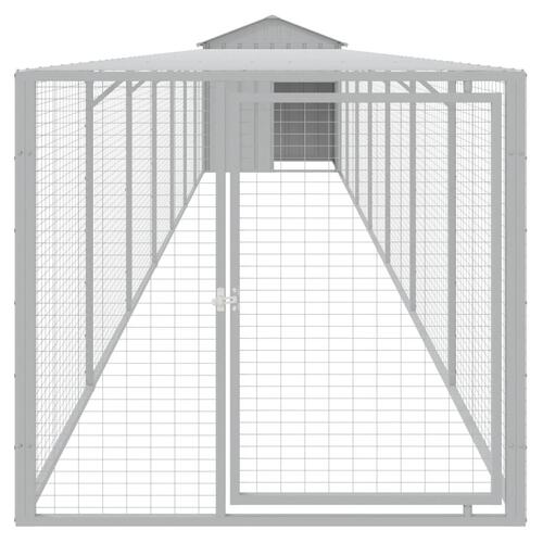 Hønsehus med løbegård 117x813x123 cm galvaniseret stål lysegrå