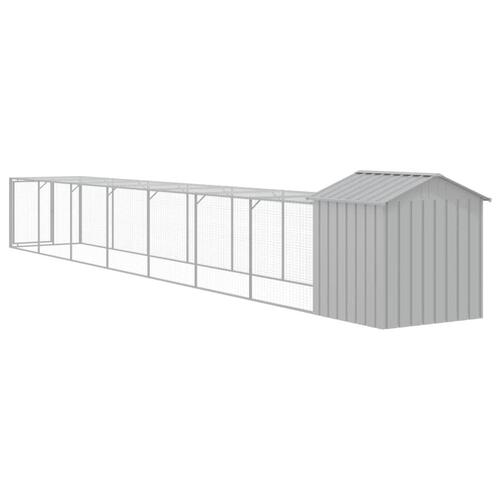 Hønsehus med løbegård 117x813x123 cm galvaniseret stål lysegrå